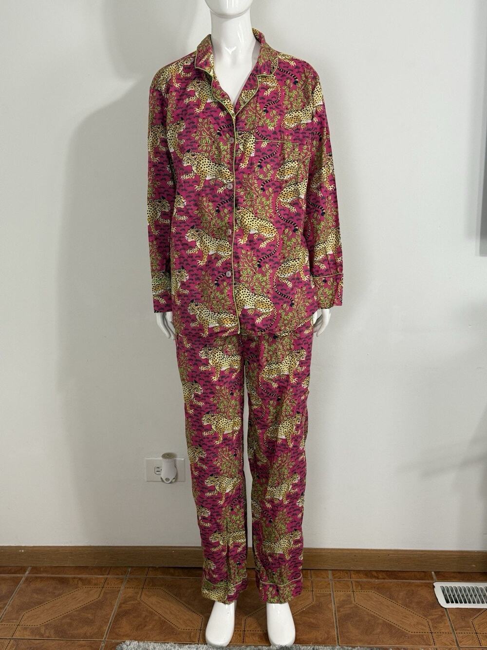 Printfresh Bagheera Hot Pink Leopard Pajama Set L Organic Cotton Long Sleepwear